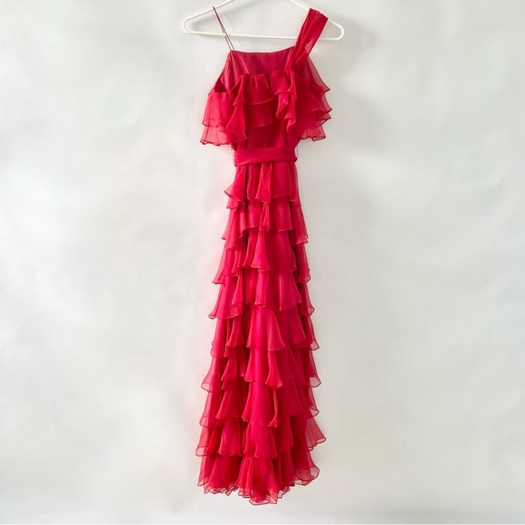 Vintage Miss Elliette Cascading Ruffles Maxi Dress Evening Gown Red 6 - Picture 9 of 16